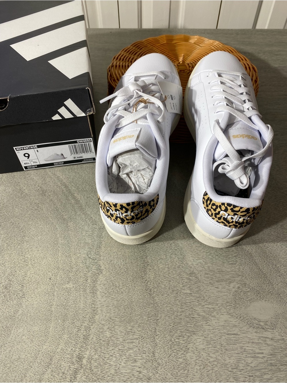 adidas White Sneakers with Leopard-Print Heel